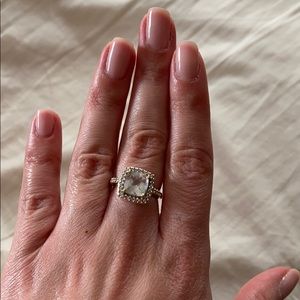 Aquamarine diamond ring 14k gold size 6